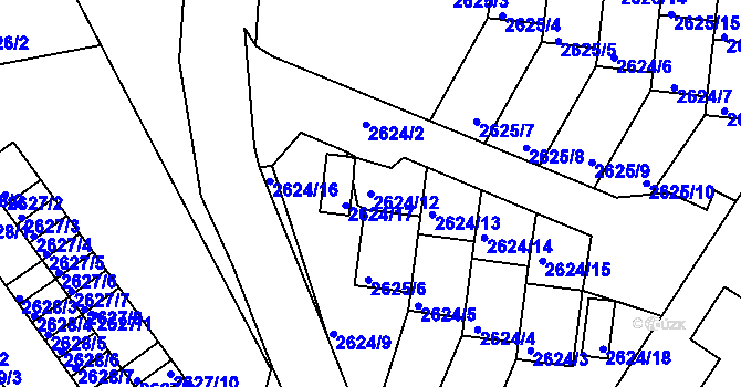 Parcela st. 2624/12 v KÚ Kadaň, Katastrální mapa
