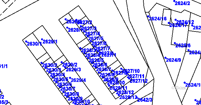 Parcela st. 2627/1 v KÚ Kadaň, Katastrální mapa
