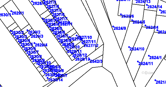 Parcela st. 2627/12 v KÚ Kadaň, Katastrální mapa