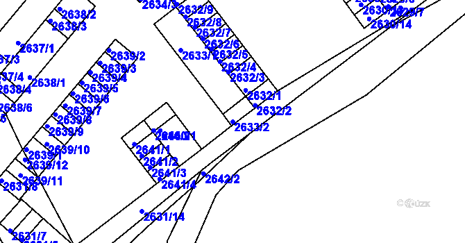 Parcela st. 2633/2 v KÚ Kadaň, Katastrální mapa