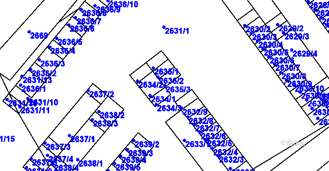 Parcela st. 2635/3 v KÚ Kadaň, Katastrální mapa
