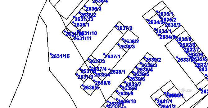 Parcela st. 2637/1 v KÚ Kadaň, Katastrální mapa