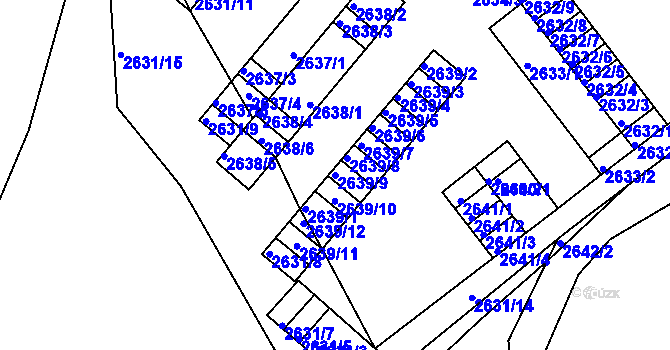 Parcela st. 2639/9 v KÚ Kadaň, Katastrální mapa
