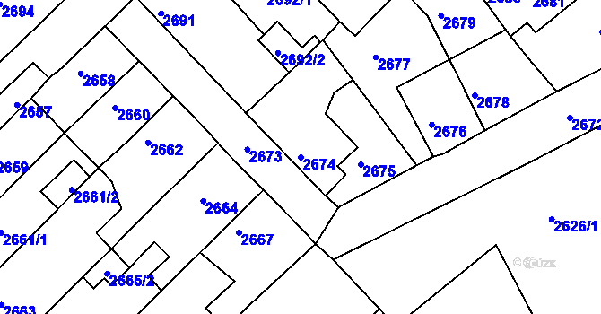 Parcela st. 2674 v KÚ Kadaň, Katastrální mapa