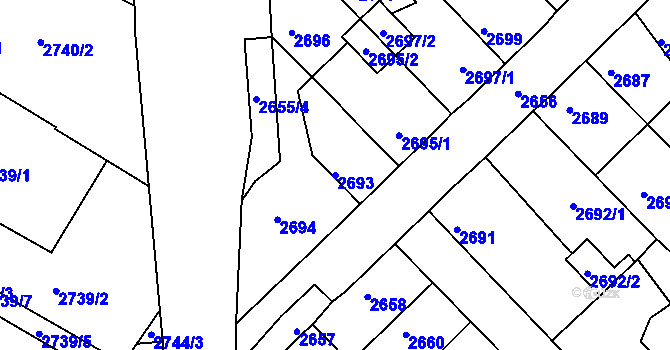 Parcela st. 2693 v KÚ Kadaň, Katastrální mapa