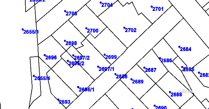 Parcela st. 2699 v KÚ Kadaň, Katastrální mapa