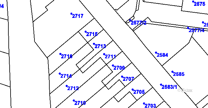 Parcela st. 2711 v KÚ Kadaň, Katastrální mapa