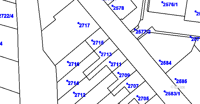 Parcela st. 2713 v KÚ Kadaň, Katastrální mapa