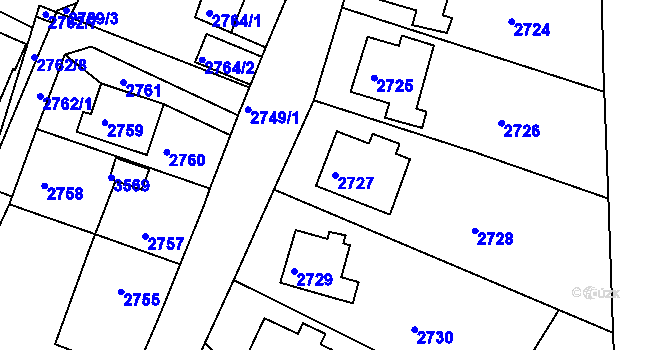 Parcela st. 2727 v KÚ Kadaň, Katastrální mapa