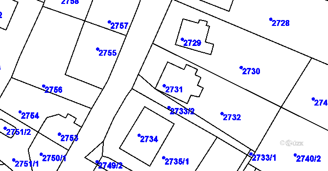 Parcela st. 2731 v KÚ Kadaň, Katastrální mapa