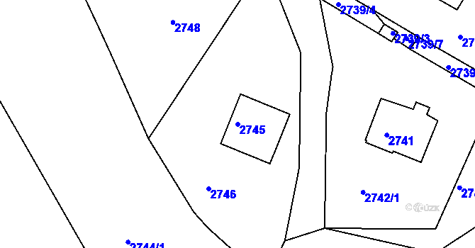 Parcela st. 2745 v KÚ Kadaň, Katastrální mapa