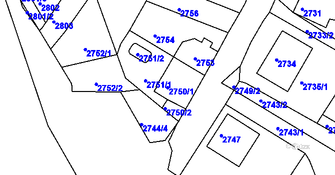 Parcela st. 2750/1 v KÚ Kadaň, Katastrální mapa