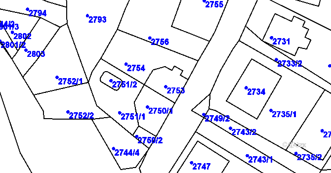 Parcela st. 2753 v KÚ Kadaň, Katastrální mapa