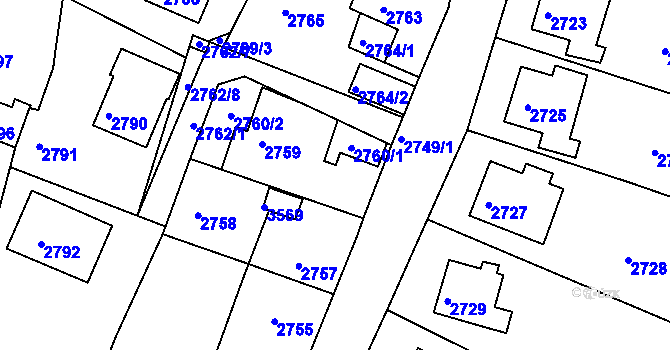 Parcela st. 2760 v KÚ Kadaň, Katastrální mapa