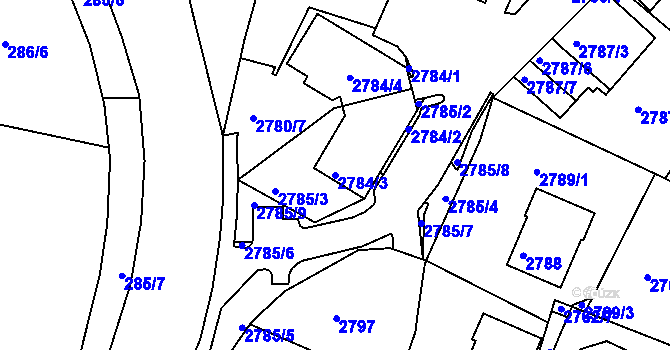 Parcela st. 2784/3 v KÚ Kadaň, Katastrální mapa