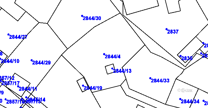 Parcela st. 2844/4 v KÚ Kadaň, Katastrální mapa