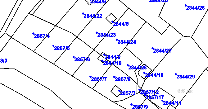 Parcela st. 2844/9 v KÚ Kadaň, Katastrální mapa