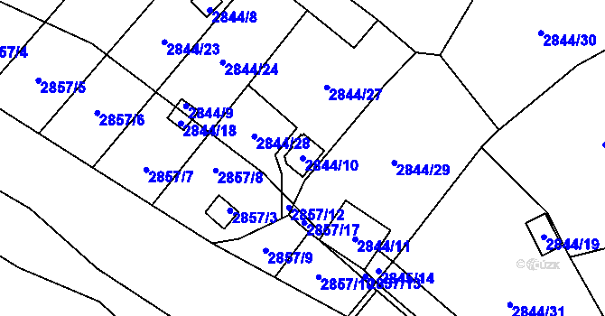Parcela st. 2844/10 v KÚ Kadaň, Katastrální mapa