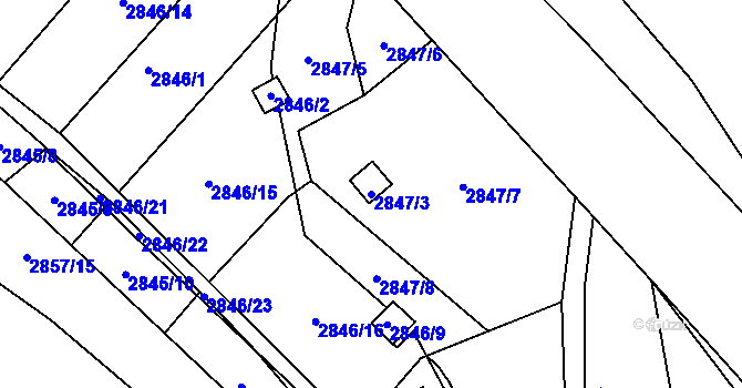 Parcela st. 2847/3 v KÚ Kadaň, Katastrální mapa