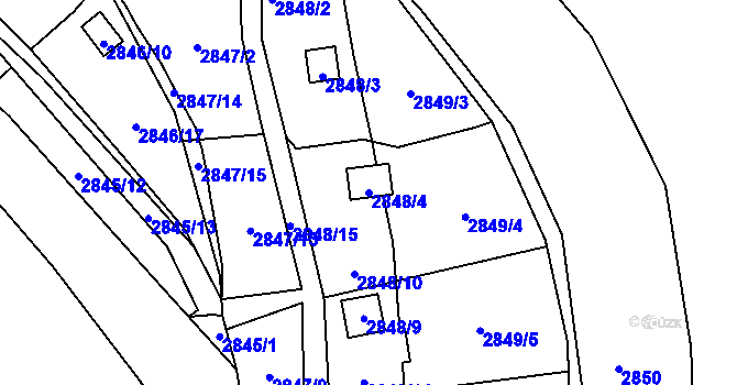 Parcela st. 2848/4 v KÚ Kadaň, Katastrální mapa
