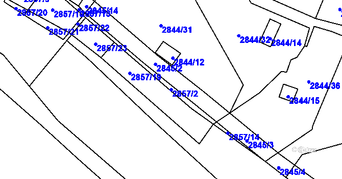 Parcela st. 2857/2 v KÚ Kadaň, Katastrální mapa