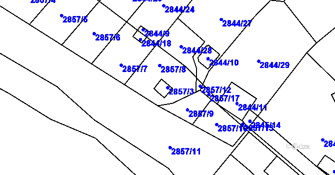 Parcela st. 2857/3 v KÚ Kadaň, Katastrální mapa