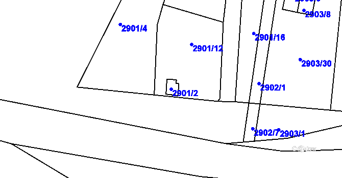 Parcela st. 2901/2 v KÚ Kadaň, Katastrální mapa