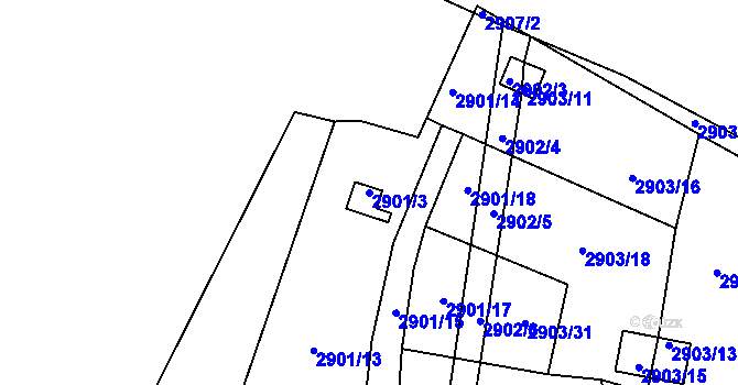 Parcela st. 2901/3 v KÚ Kadaň, Katastrální mapa