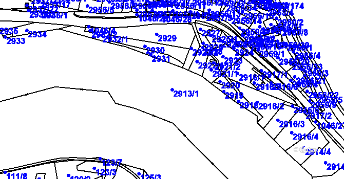 Parcela st. 2913/1 v KÚ Kadaň, Katastrální mapa