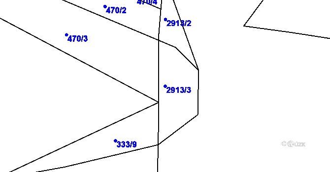 Parcela st. 2913/3 v KÚ Kadaň, Katastrální mapa