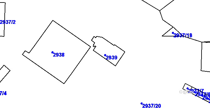 Parcela st. 2939 v KÚ Kadaň, Katastrální mapa