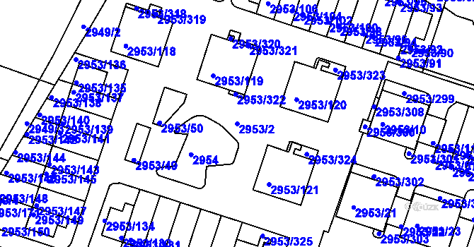 Parcela st. 2953/2 v KÚ Kadaň, Katastrální mapa