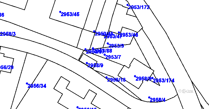 Parcela st. 2953/7 v KÚ Kadaň, Katastrální mapa