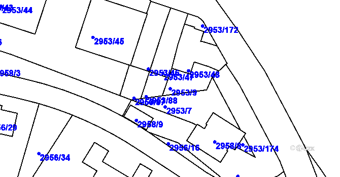 Parcela st. 2953/9 v KÚ Kadaň, Katastrální mapa