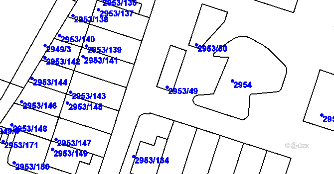 Parcela st. 2953/49 v KÚ Kadaň, Katastrální mapa