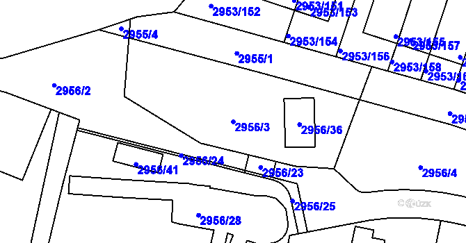 Parcela st. 2956/3 v KÚ Kadaň, Katastrální mapa