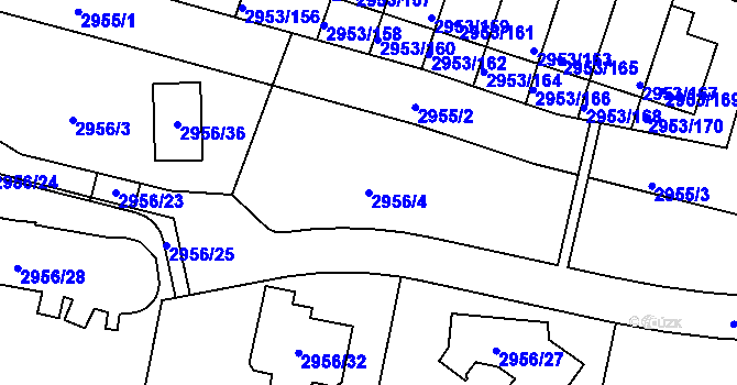 Parcela st. 2956/4 v KÚ Kadaň, Katastrální mapa
