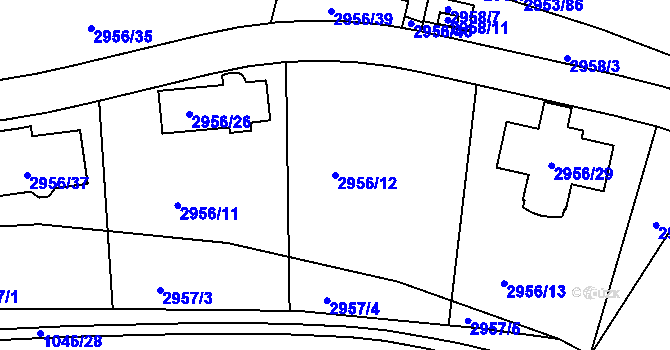 Parcela st. 2956/12 v KÚ Kadaň, Katastrální mapa