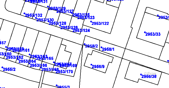 Parcela st. 2958/2 v KÚ Kadaň, Katastrální mapa