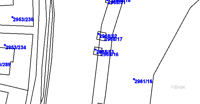 Parcela st. 2968/16 v KÚ Kadaň, Katastrální mapa