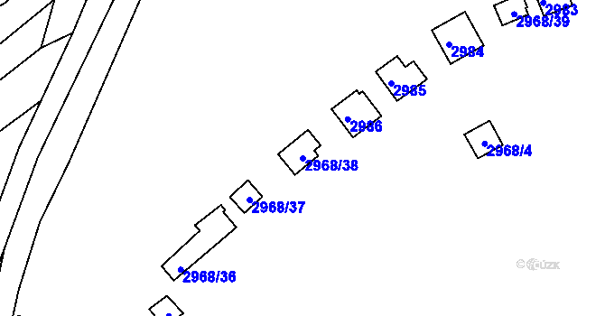 Parcela st. 2968/38 v KÚ Kadaň, Katastrální mapa
