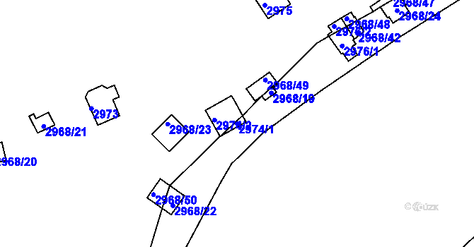 Parcela st. 2974/1 v KÚ Kadaň, Katastrální mapa