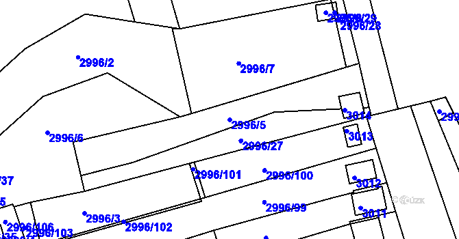 Parcela st. 2996/5 v KÚ Kadaň, Katastrální mapa