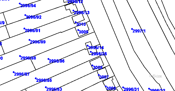 Parcela st. 2996/14 v KÚ Kadaň, Katastrální mapa