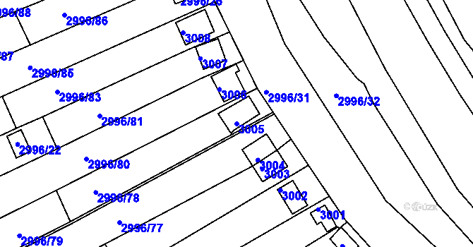 Parcela st. 3005 v KÚ Kadaň, Katastrální mapa