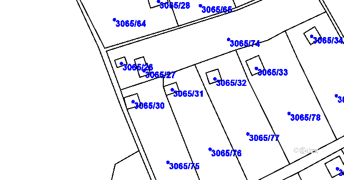 Parcela st. 3065/31 v KÚ Kadaň, Katastrální mapa
