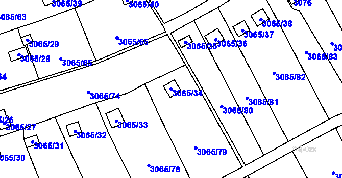 Parcela st. 3065/34 v KÚ Kadaň, Katastrální mapa
