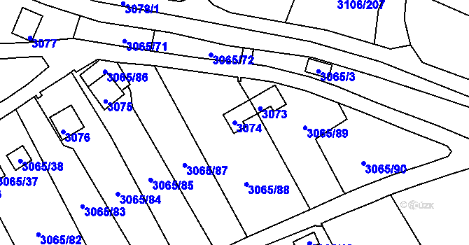 Parcela st. 3074 v KÚ Kadaň, Katastrální mapa