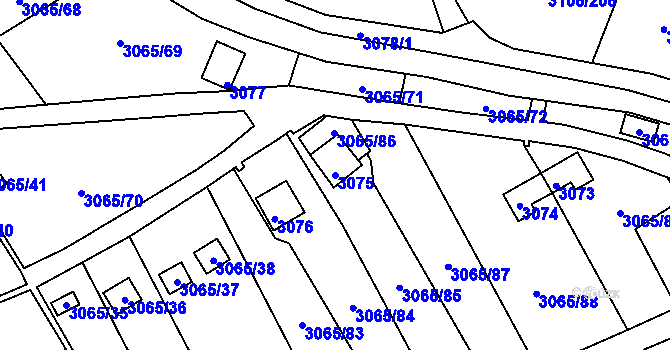 Parcela st. 3075 v KÚ Kadaň, Katastrální mapa