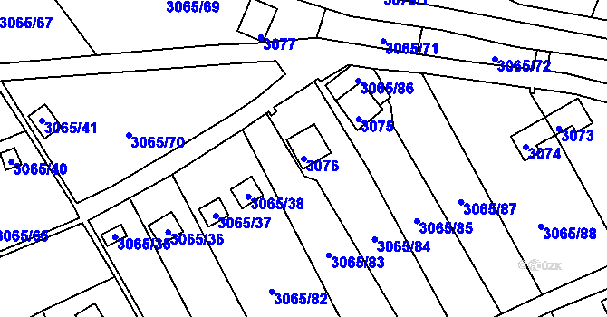 Parcela st. 3076 v KÚ Kadaň, Katastrální mapa